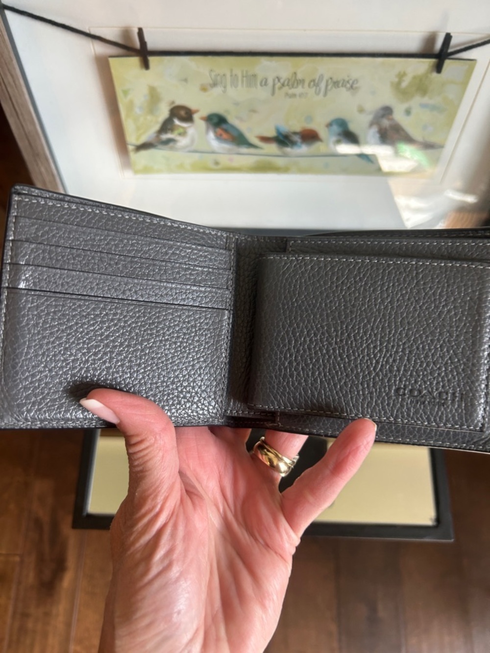 Coach Men's Dark Gray Pebbled Leather Money Clip Wallet - Picture 6 of 14